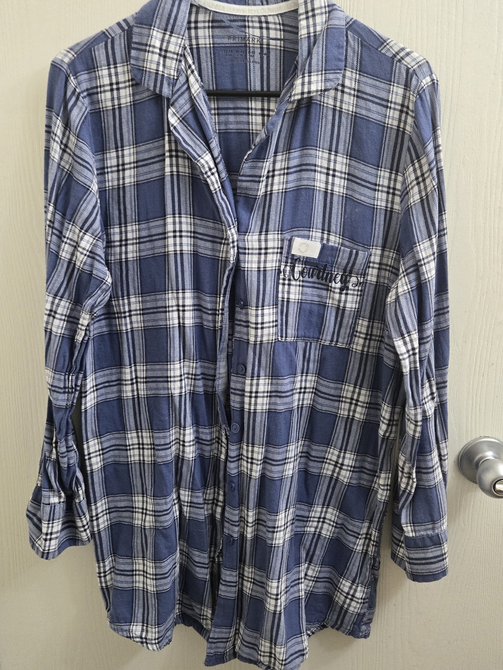 Blue White Plaid Button-Up Shirt "Courtney" Primark Medium